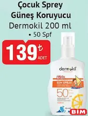 DERMOKİL ÇOCUK SPREY GÜNEŞ KORUYUCU 200 ML 50 SPF